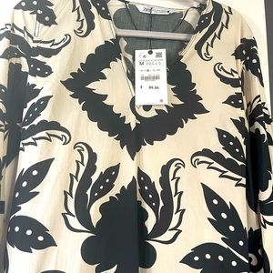 Zara printed black and white dress, size M, NWT